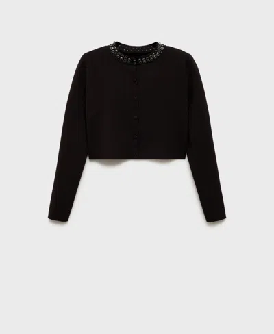 Mango Women's Rhinestone Collar Cardigan In Black
