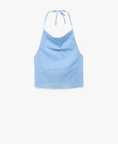 Mango Women's Rhinestone Detail Cotton Halter Top In Blue