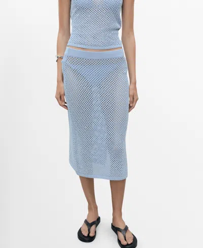 Mango Women's Rhinestone Detail Knitted Skirt In Blue