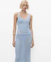 Mango Rhinestone Detail Open Stitch Knit Tank In Blue