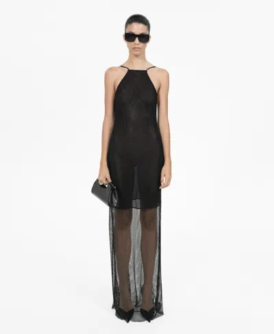 Mango Mesh Dress With Rhinestone Detail Black