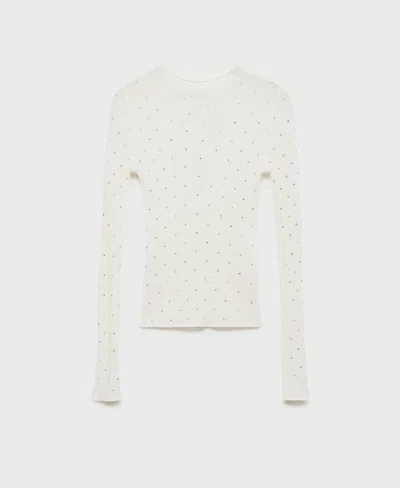 Mango Women's Rhinestone Detail Ribbed Sweater In Ecru