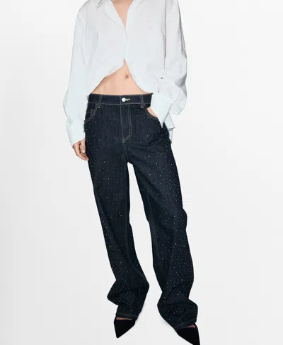 Mango Women's Rhinestone Detail Straight Jeans In Blue