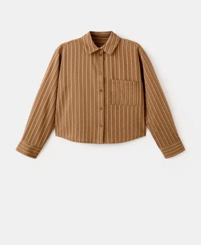 Mango Women's Rhinestone Detail Striped Shirt In Brown