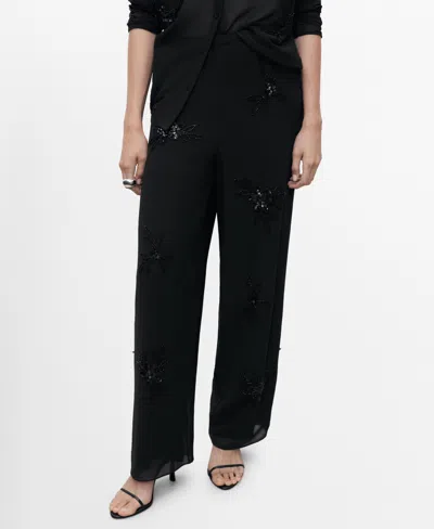 Mango Women's Rhinestone-embroidered Pants In Black