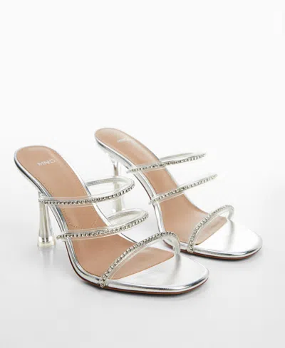 Mango Women's Rhinestone Straps Heeled Sandals In Silver