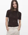 Mango Fine Knitted T-shirt With Studs In Brown