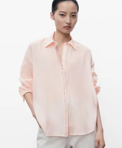 MANGO WOMEN'S RHINESTONES DETAIL MODAL SHIRT