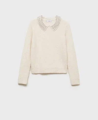 Mango Women's Rhinestones Detail Polo Neck Sweater In Ecru