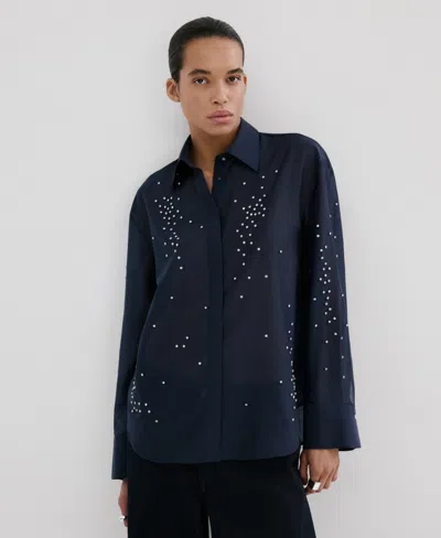 Mango Women's Rhinestones Lyocell Shirt In Blue