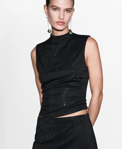 Mango Women's Rhinestones Perkins-neck Top In Black