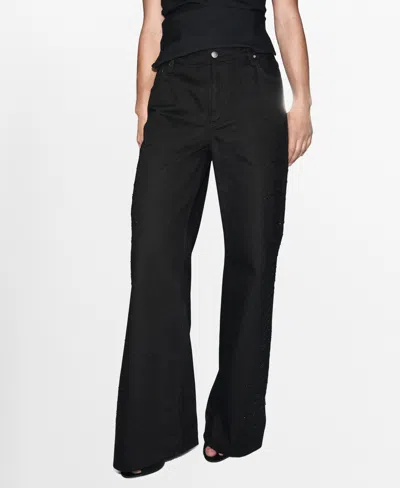 Mango Women's Rhinestones Wide-leg Jeans In Black