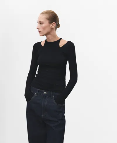 Mango Combined Ribbed T-shirt Black