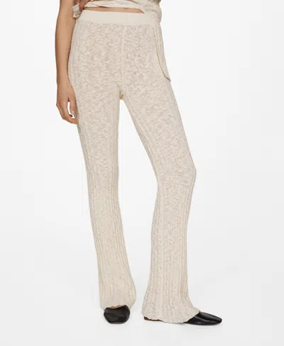 Mango Flared Ribbed Knitted Trousers Light/pastel Grey In Lt Pastel