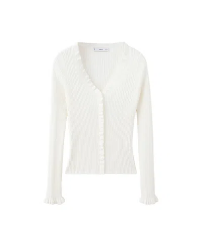 Mango Women's Ribbed Frilled Cardigan In White