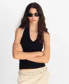 Mango Halter Neck Rib Top In Black