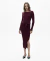 Mango Ribbed Knit Dress Maroon In Maroon