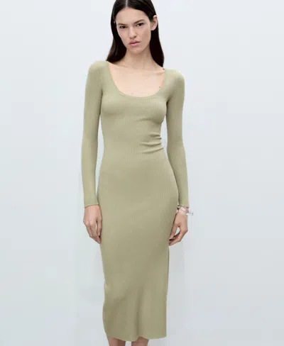 Mango Women's Ribbed Knit Midi Dress In Khaki