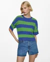 Mango Ribbed Knit T-shirt Blue In Blue