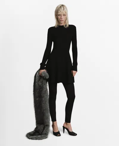 Mango Ribbed Knitted A-line Dress Black