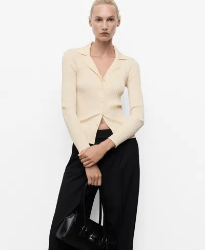 Mango Women's Ribbed Lapel Cardigan In Neutral