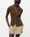 Mango Fine Knit Sweater With Shirt Collar In Brown