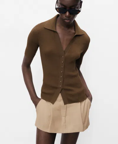 MANGO WOMEN'S RIBBED POLO NECK SWEATER