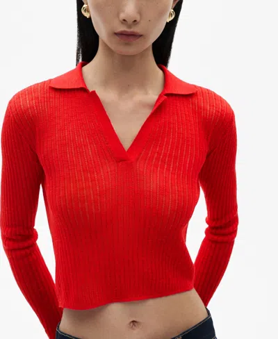 Mango Women's Ribbed Polo Neck T-shirt In Red