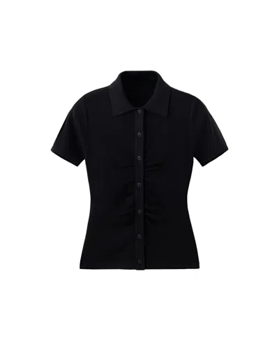 Mango Women's Ribbed Polo-neck Fitted Cardigan In Black