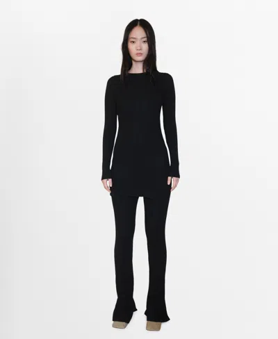 Mango Ribbed Short Dress Black