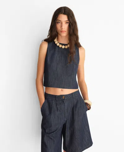 Mango Women's Rinse-wash Denim Crop Top In Black