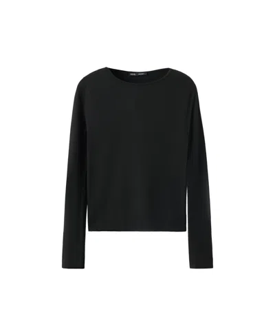 Mango Women's Rira Fitted Boat-neck Long-sleeve Sweater In Black