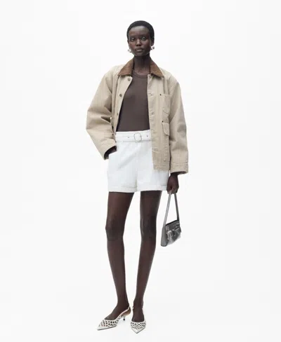 Mango Women's Rolled Hem Paper Bag Shorts In White