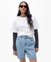 Mango Women's Rolled Hem Straight Shorts In Medium Blue