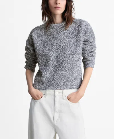 Mango Women's Round Neck Boucle Sweater In Medium Heather Gray