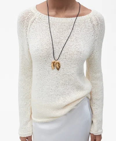 Mango Women's Round-neck Crochet Sweater In Ecru