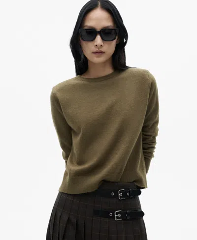 Mango Women's Round Neck Knitted Sweater In Khaki
