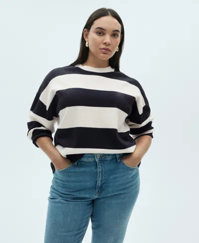 Mango Women's Round-neck Striped Sweater In Dark Navy