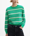 Mango Round-neck Striped Sweater Pastel Green In Green