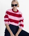 Mango Round-neck Striped Sweater Red In Red