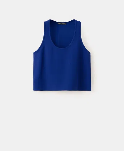 Mango Women's Round Neckline Crop Top In Blue