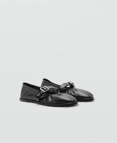 Mango Women's Round Toe Buckle Ballerinas In Black