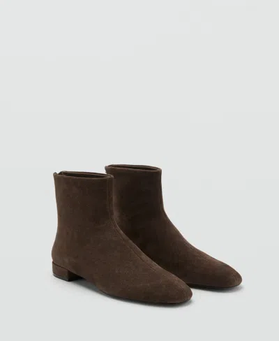 Mango Women's Round Toe Suede Ankle Boots In Brown