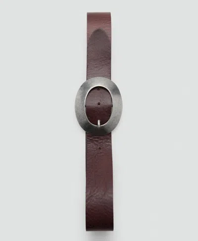 Mango Women's Rounded Buckle Leather Belt In Brown