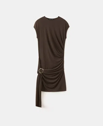 Mango Women's Ruched Bodice Brooch Dress In Brown