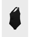 Mango Asymmetrical Swimsuit With Gathered Detail Black In Black