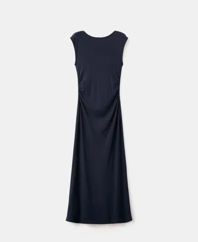 Mango Ruched Fitted Dress Navy In Blue