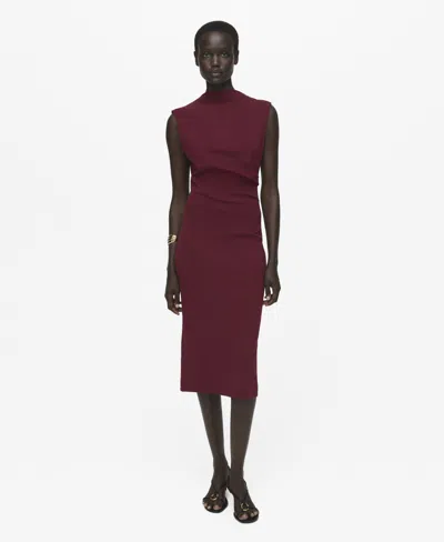 Mango Ruched Sleeveless Midi Dress In Brown