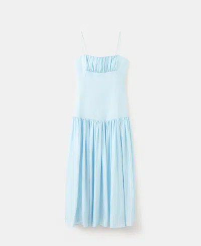 Mango Ruched Sleeveless Maxi Dress In Blue
