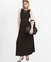 Mango Long Gathered Dress Brown In Brown
